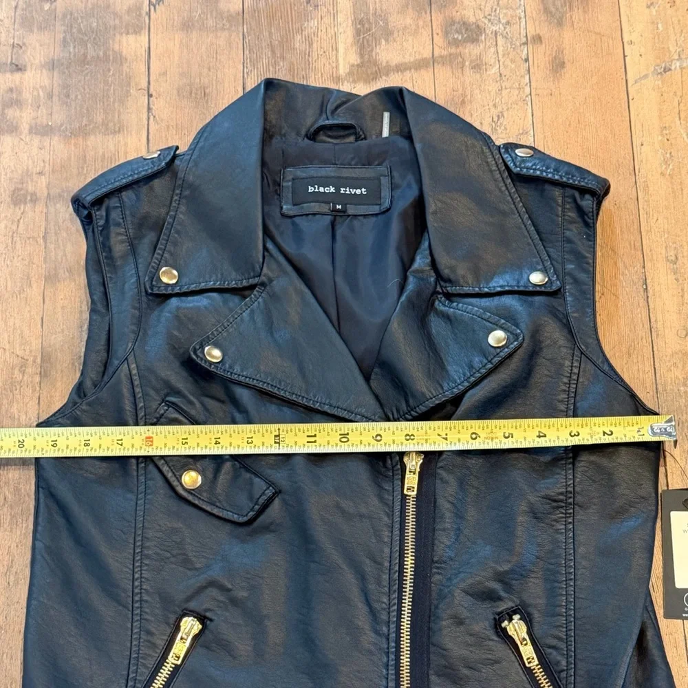 NWT Black Rivet Faux Leather Moto Vest 
Size Medium 
Gold Hardware - Picture 7 of 8